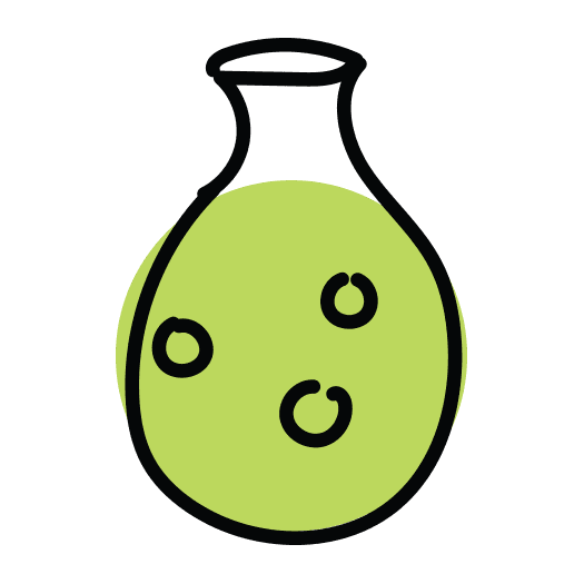 Illustrated icon of a bubbling green beaker