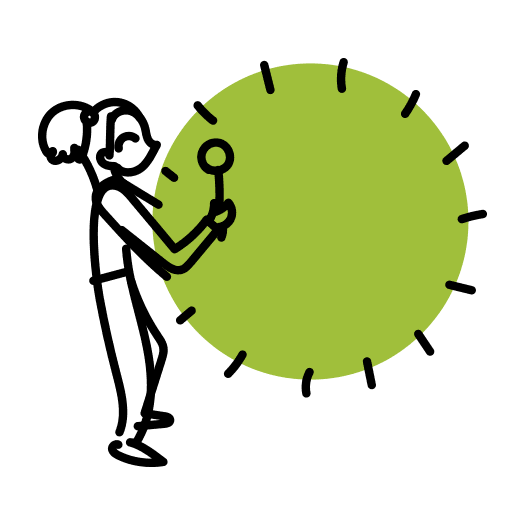 Illustrated icon of a person playing a green drum