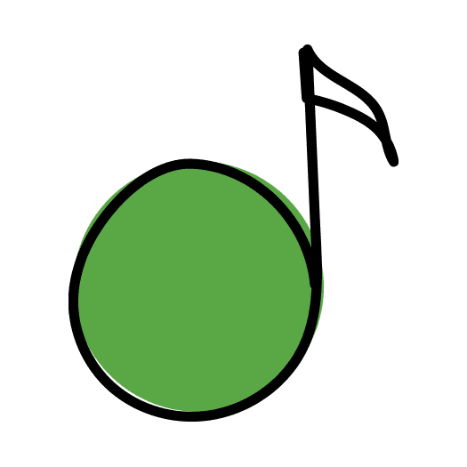 Illustrated icon of a green music note