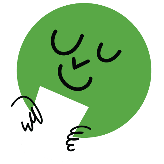 Illustrated icon of a green smiley face holding a paper