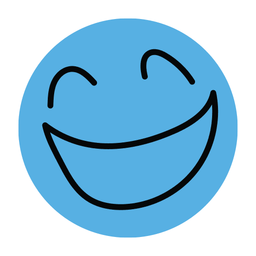 Illustrated icon of a blue smiley face.
