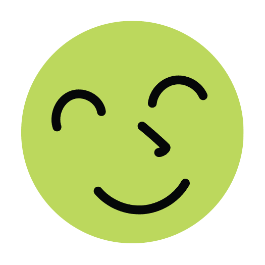 Illustrated icon of a green smiley face.